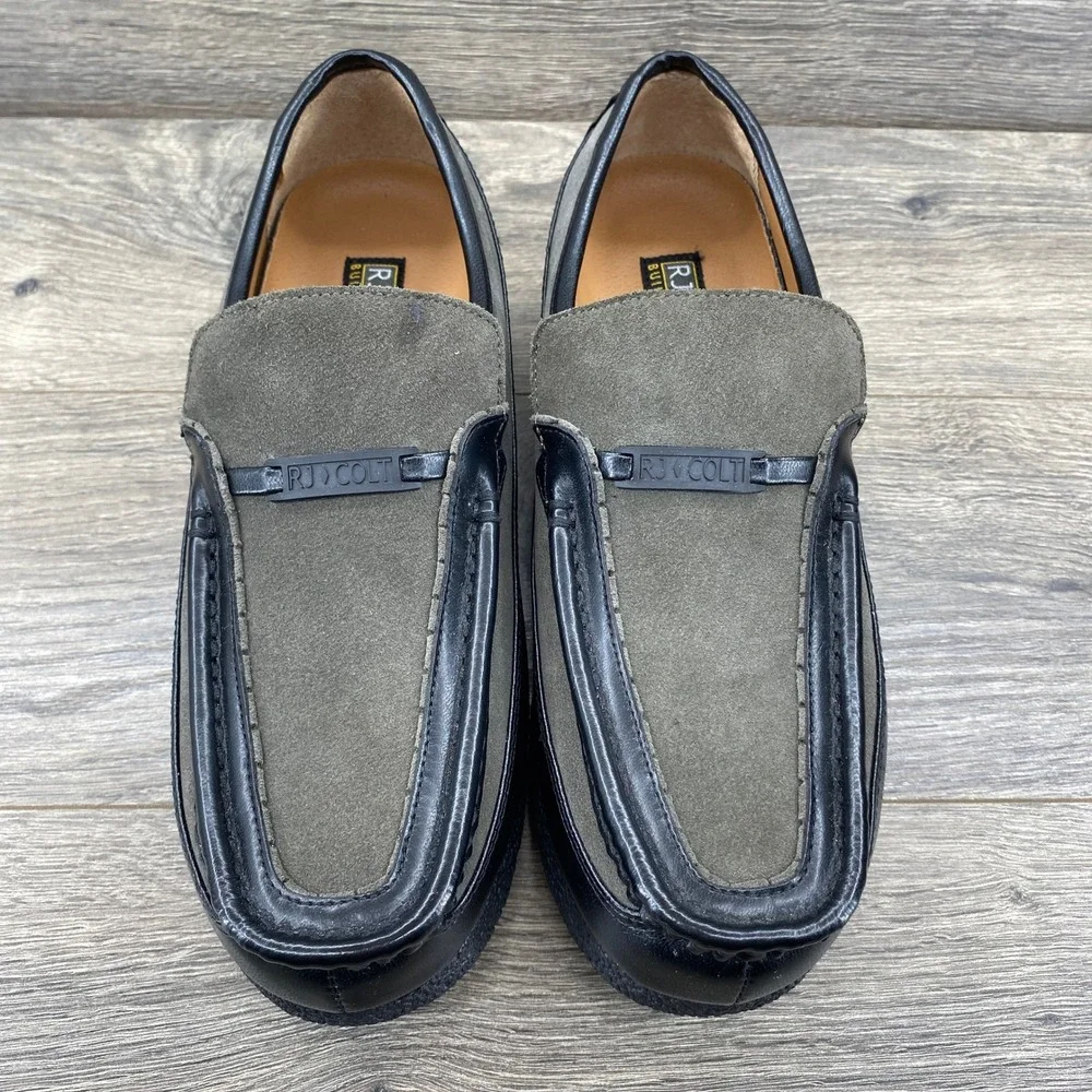 RJ Colt Nashville 20232 Mens 9M Olive Green Black Suede Leather Platform Loafers